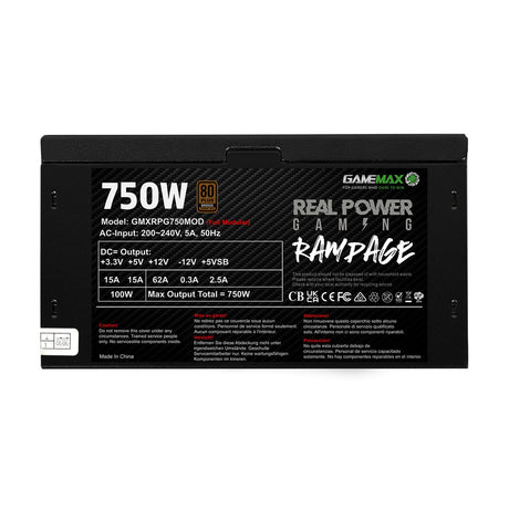 Gamemax RPG Rampage 750W Fully Modular 80 Plus Bronze PSU With 140mm FDB Fan