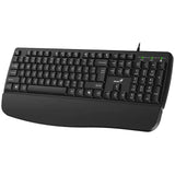 Genius KB-123 Wired AI Copilot Business Keyboard with Palm Rest, USB Plug and Play, Multimedia Function Keys, Full Size UK Layout Design for Home or Office, Black