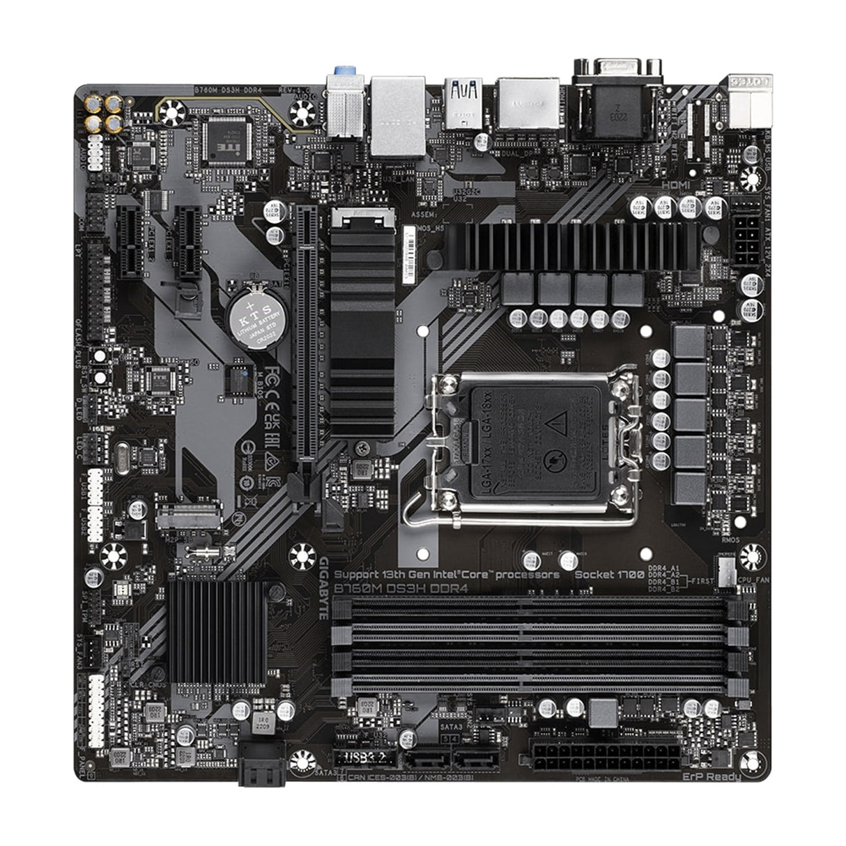 Gigabyte B760M DS3H DDR4 Ultra Durable Intel 1700 Socket Motherboard, Micro-ATX, 4x DDR4 Slots, 2x M.2 Sockets, 2.5GbE LAN, 1x D-Sub / 2x DisplayPorts / 1x HDMI Port