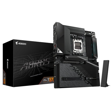 Gigabyte X870 AORUS STEALTH AMD AM5 Socket Motherboard, ATX, 4x DDR5 Slots, 4x M.2 Socket, 5GbE LAN, WiFi 7, 1x HDMI Port / 2x USB-C (USB4)