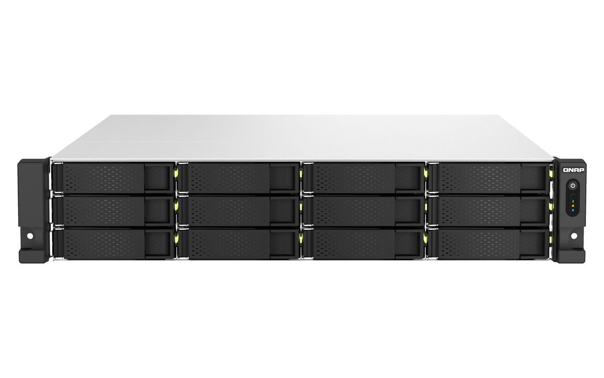 QNAP E-2336 6 cores / 12 threads 2.9 GHz processor (boost up to 4.8 GHz), 32 GB ECC DDR4, 12 x 2.5"/3.5" SATA 6Gbps HDD/SSD + 6 x 2.5" SATA 6Gbps, 2 x 10GBASE-T, 2 x 2.5GbE, 4 x USB 3.2 Gen2 ( USB-A), 2 x PCIe Gen4 x4 + 2 x PCIe