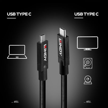 LINDY 43308 5m Active USB 3.2 Gen 2 C/C Cable, Data transfer rates up to 10Gbps, Supports video resolutions up to UHD 8K 7680x4320@60Hz including 4K 4096x2160@120Hz, 2 year warranty