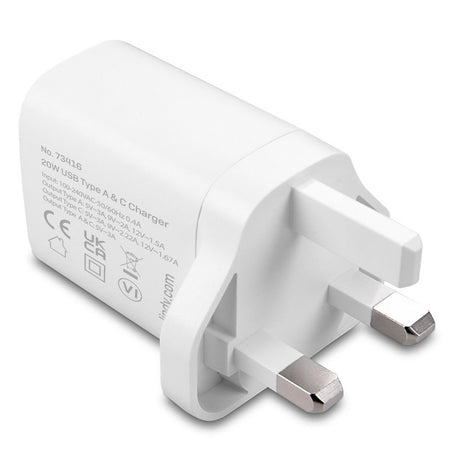 LINDY 73416 Power Adapter, USB, 24 pin USB-C, 20W, Fast Charge, Power Delivery 3.0, White
