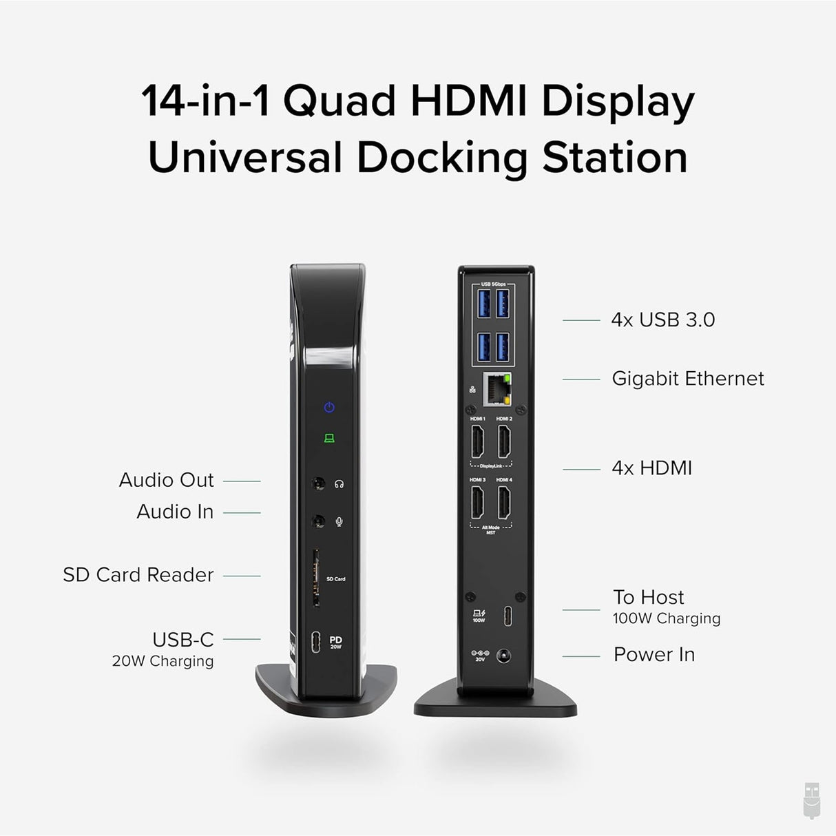 Plugable UD-3900C4 Quad Monitor 96W USB-C PD DisplayLink Certified Docking Station