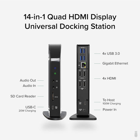 Plugable UD-3900C4 Quad Monitor 96W USB-C PD DisplayLink Certified Docking Station