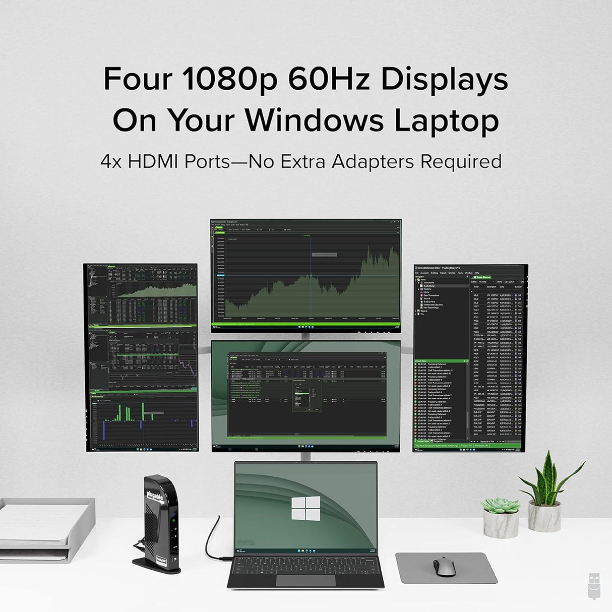 Plugable UD-3900C4 Quad Monitor 96W USB-C PD DisplayLink Certified Docking Station