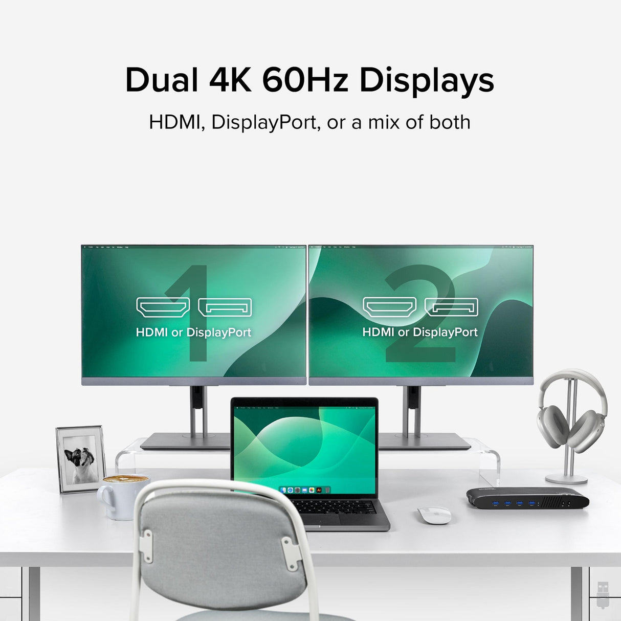 Plugable UD-6950H Universal Dual Monitor 4K USB-A/USB-C DisplayLink Certified Docking Station