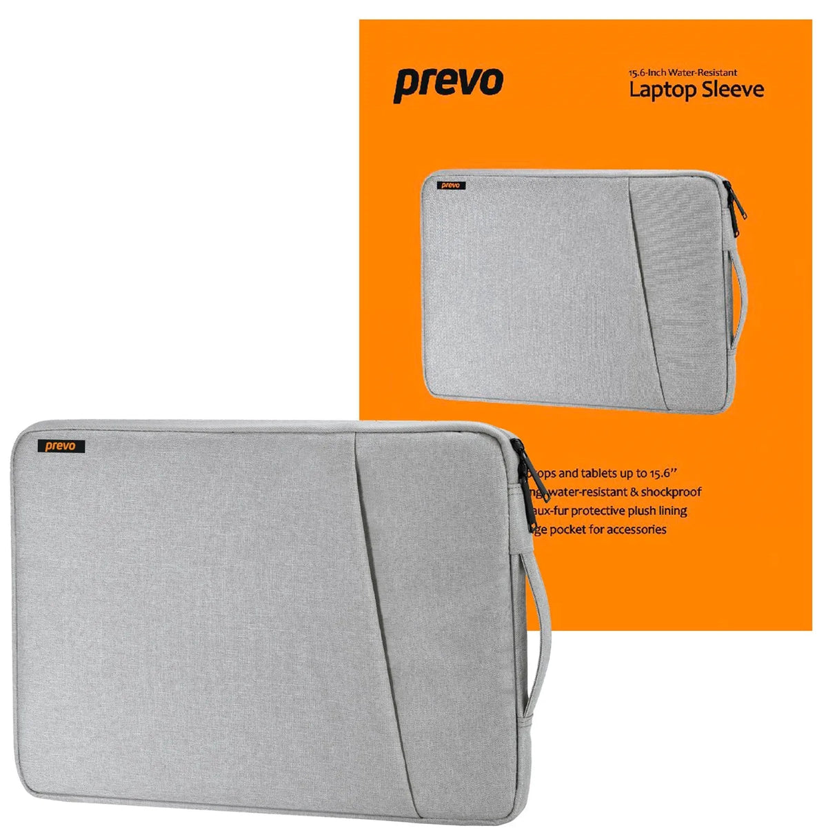 Prevo 15.6 Inch Laptop Sleeve, May Side Pocket, Cushioned Lining, Light Grey