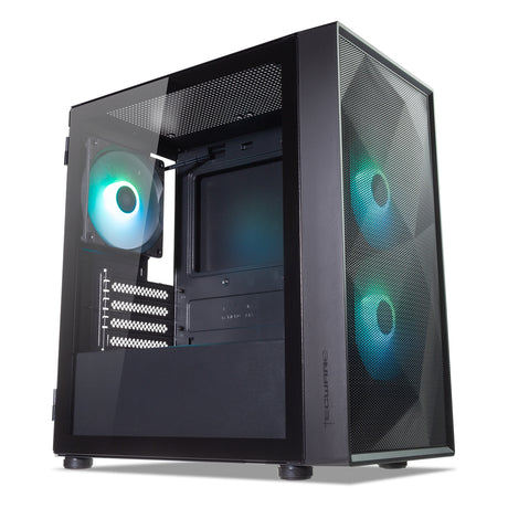TecWare Forge M2 mATX PC Case, Compact High Airflow Mesh Front Panel, 3 x ARGB Fans Included, Hinged Tempered Glass Door, Supports 240mm Radiator, mATX/ITX, Black