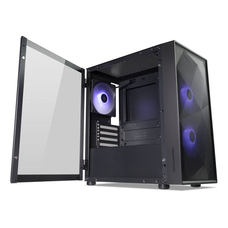 TecWare Forge M2 mATX PC Case, Compact High Airflow Mesh Front Panel, 3 x ARGB Fans Included, Hinged Tempered Glass Door, Supports 240mm Radiator, mATX/ITX, Black