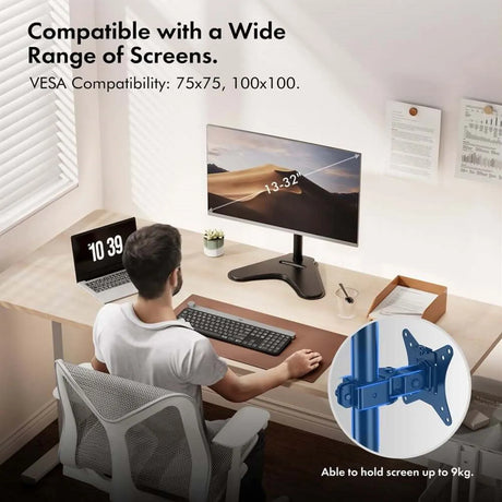 VonHaus Single Monitor Mount and Stand for 13-32 Inch Screens, VESA dimensions 75x75mm and 100x100mm