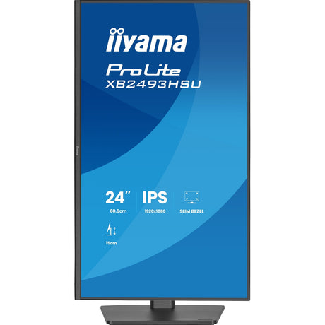 iiyama PROLITE XB2493HSU-B1 24 inch IPS Monitor, Full HD, 1ms, USB Hubx2, HDMI, DisplayPort, Freesync, 120Hz, Speakers, Black, ACR, Internal PSU, VESA, Height Adjustable