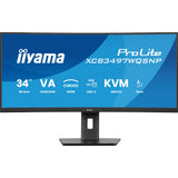 iiyama ProLite Curved Monitor XCB3497WQSNP-B1 34" VA Ultra-Wide Screen with KVM Switch, LAN, USB-C Dock, 0.4ms, 120Hz, HDMI, DisplayPort, Speakers, Height Adjustment