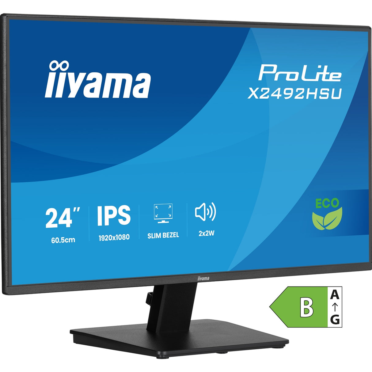 iiyama ProLite monitor X2492HSU-B1 24-Inch, Full HD, IPS, 120Hz, Black, 4-side slim bezel and B energy class, HDMI, Display Port, USB Hub