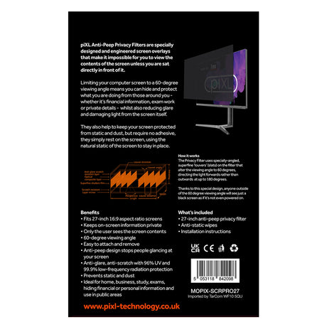 piXL 27 Inch Monitor Security Privacy Screen/ Privacy Filter, Anti-Glare, Anti-Peep, Anti-Static & Blackout
