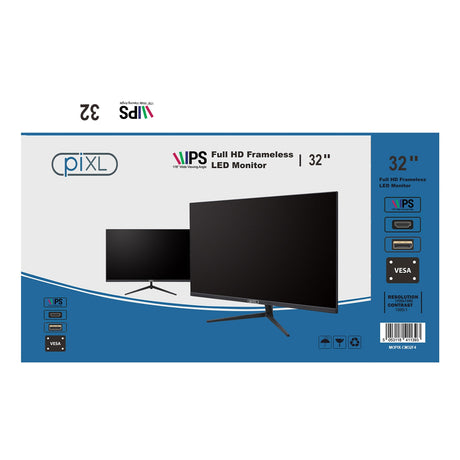piXL CM32F4 32 Inch Full HD Widescreen IPS Monitor with 1920x1080 Resolution, 4ms Response Time, 60Hz Refresh Rate, Display Port, HDMI & VESA Mount