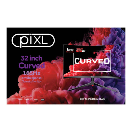 piXL CM32GF5 32 Inch 165Hz HDR Full HD Curved Gaming Monitor with AMD FreeSync & Nvidia G-Sync, 1920 x 1080 Resolution, 1ms Response Time, DisplayPort, HDMI & VESA Mount