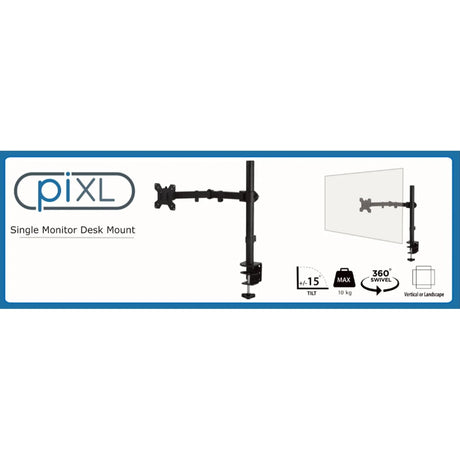 piXL Desk-Mounted Fully-Adjustable Single Monitor Arm for Screens up to 32 inch with VESA Mount & Built-In Cable Management