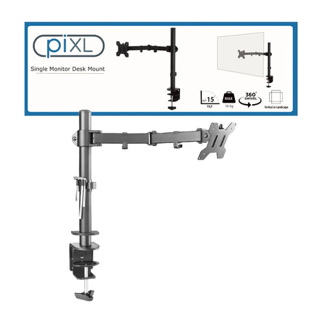 piXL Desk-Mounted Fully-Adjustable Single Monitor Arm for Screens up to 32 inch with VESA Mount & Built-In Cable Management
