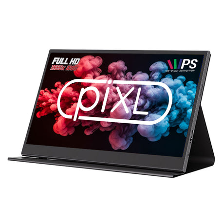 piXL PM156C 15.6 Inch 60Hz Full HD IPS Widescreen Portable Monitor with USB-C, Mini HDMI & Speakers with Foldable Case & Stand