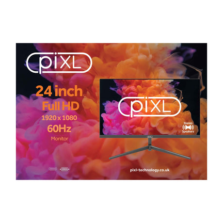 piXL PXD24VH 24 Inch Full HD 60Hz Widescreen Monitor with 1920 x 1080 Resolution, 6.5ms Response Time, Speakers, VGA & HDMI with Internal PSU